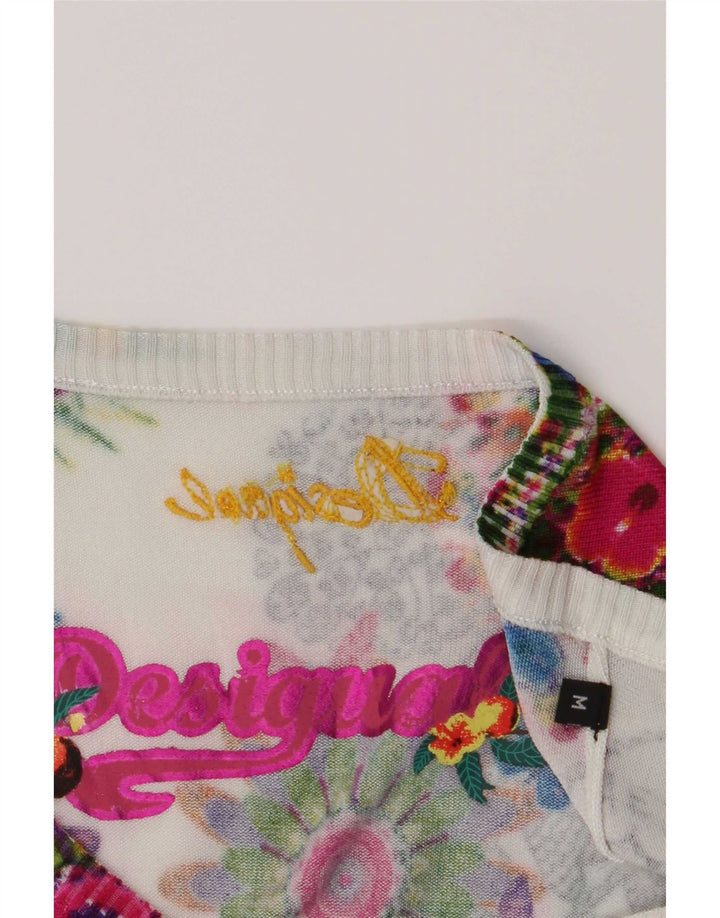 Damski sweter Desigual z dekoltem w kształcie litery V, UK 12, średni, wielokolorowy w kwiaty