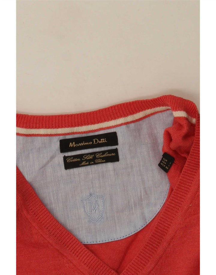 Męski sweter Massimo Dutti z dekoltem w kształcie litery V, duży, czerwony, bawełniany
