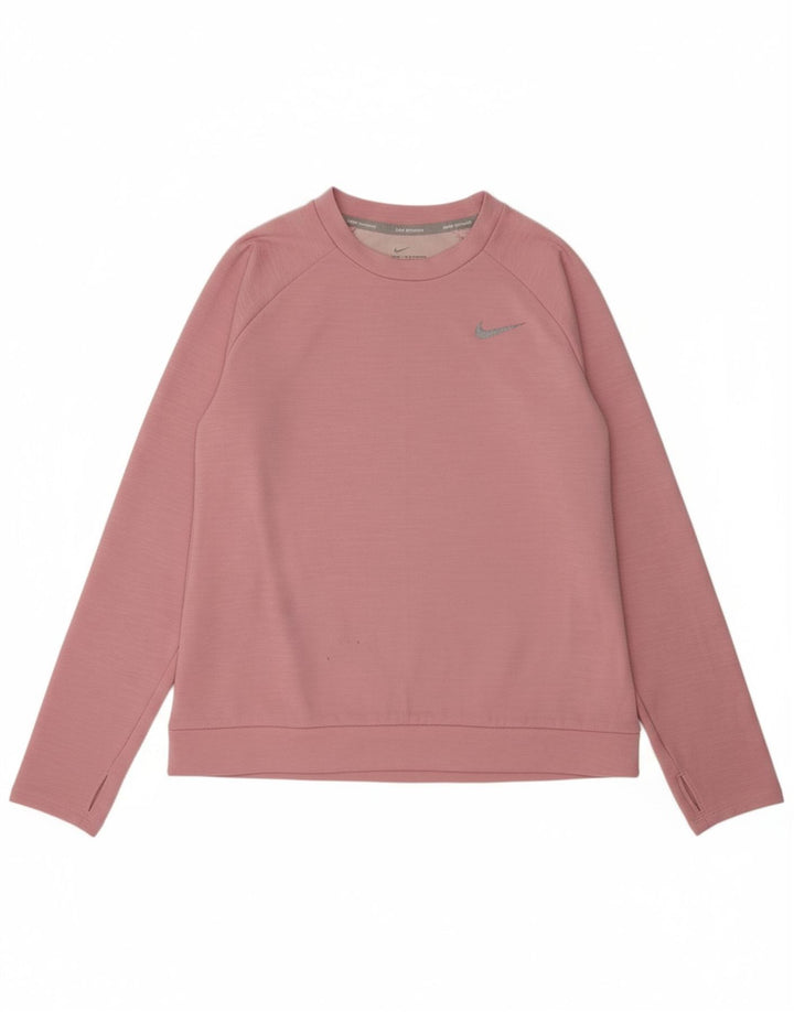 NIKE Womens Top Long Sleeve UK 14 Medium Pink Flecked Polyester