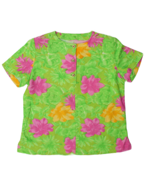 Bluzka damska Vintage Top UK 16, duża, zielona w kwiaty