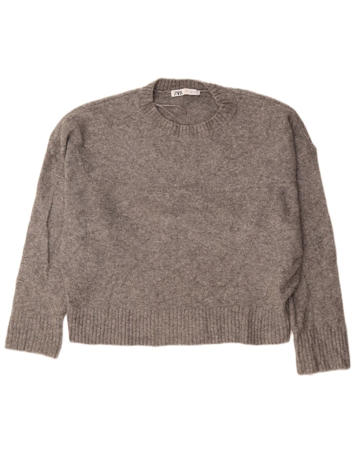 Damski sweter oversize Zara z okrągłym dekoltem UK 16, duży, szary, akrylowy