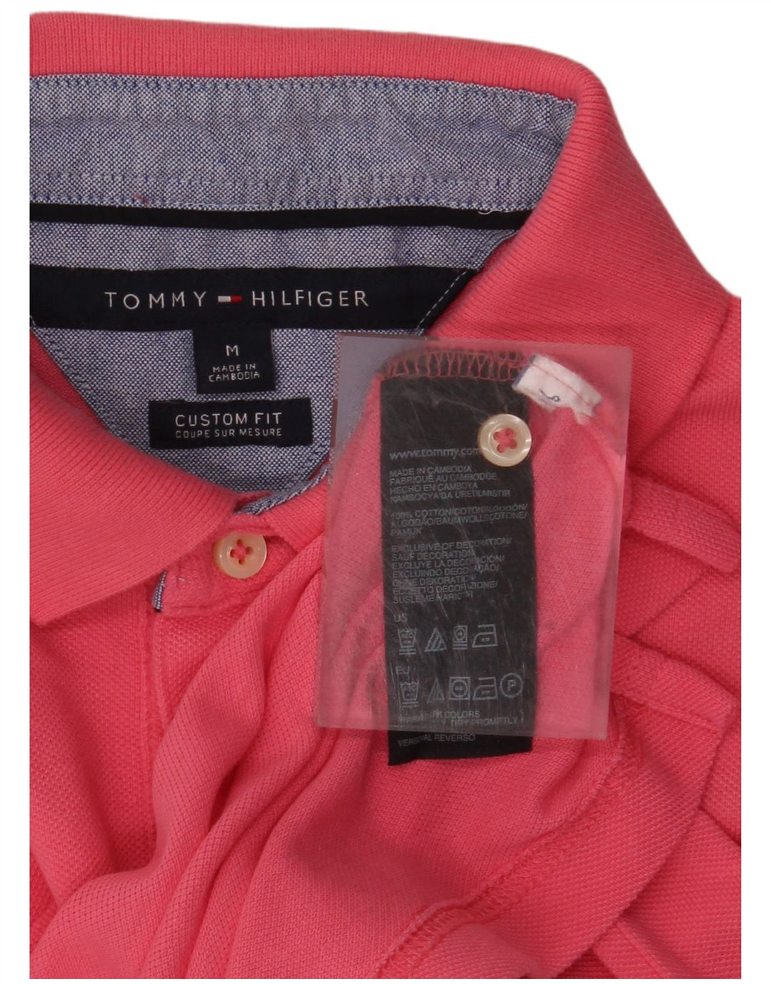 Męska koszulka polo TOMMY HILFIGER o dopasowanym kroju, średnio różowa, bawełniana