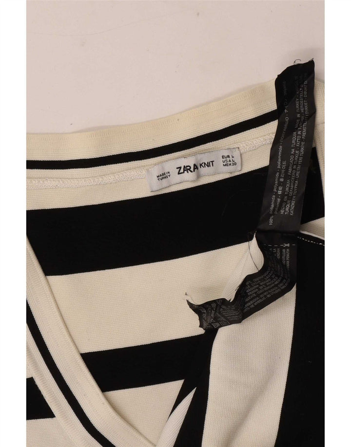 Damski top Zara z rękawem 3/4, UK 14, duże, białe paski, poliamid