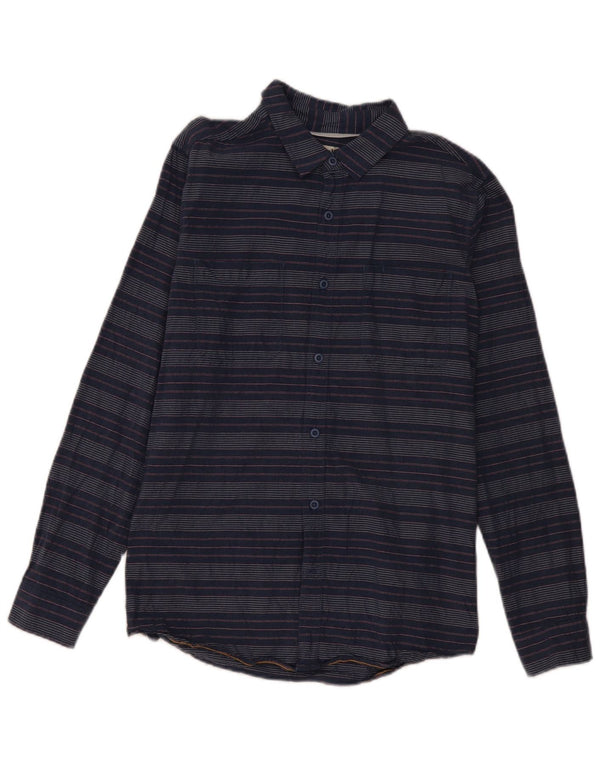 Hurley Mens Classic Fit Flannel Shirt Medium Navy Blue Striped Cotton