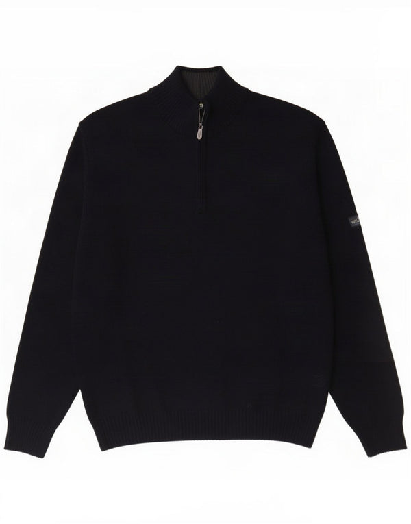 Vintage Mens Zip Neck Jumper Sweater XL Navy Blue Wool