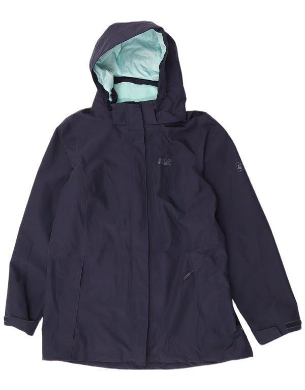 Damska kurtka przeciwdeszczowa Jack Wolfskin z kapturem i regularnym krojem, UK 18 XL, granatowa
