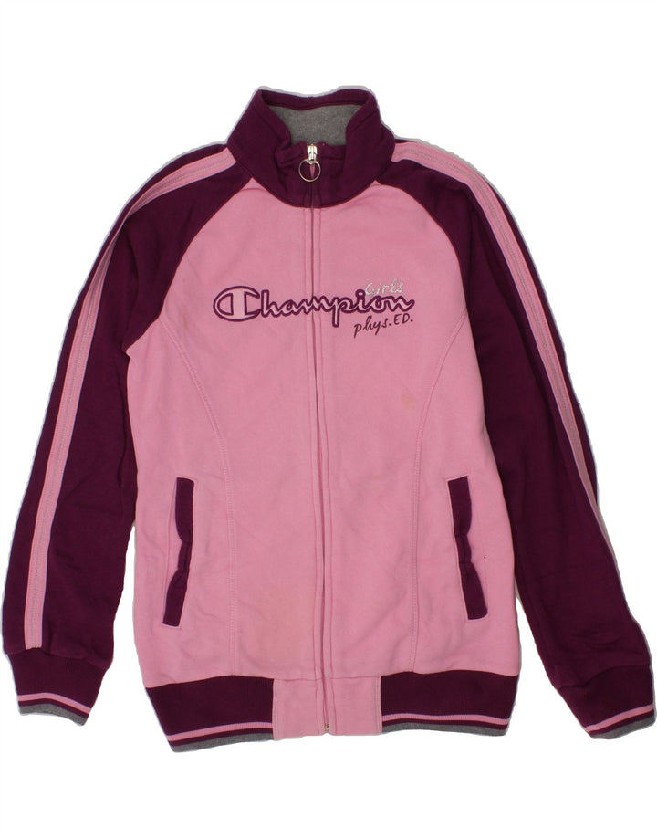 CHAMPION Girls Tracksuit Top Jacket 9-10 Years Medium  Pink Colourblock Vintage Champion and Second-Hand Champion from Messina Hembry 