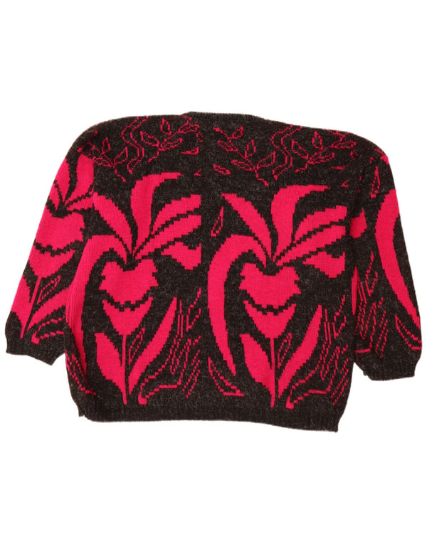 Damski sweter z dekoltem w łódkę w stylu VINTAGE UK 20 2XL Czarny kwiatowy akryl