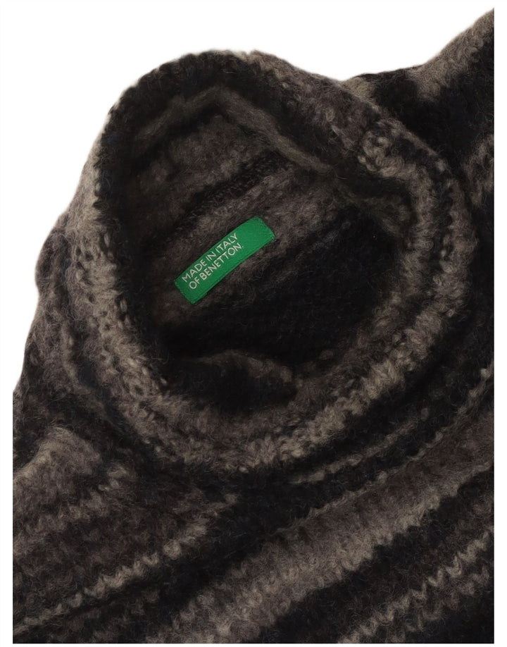 Damski sweter z golfem Benetton UK 14, duże szare paski