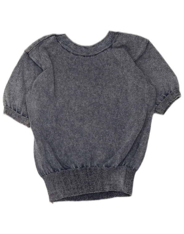Vintage damski sweter z dekoltem w łódkę UK 10, mały, niebieski w kwiaty