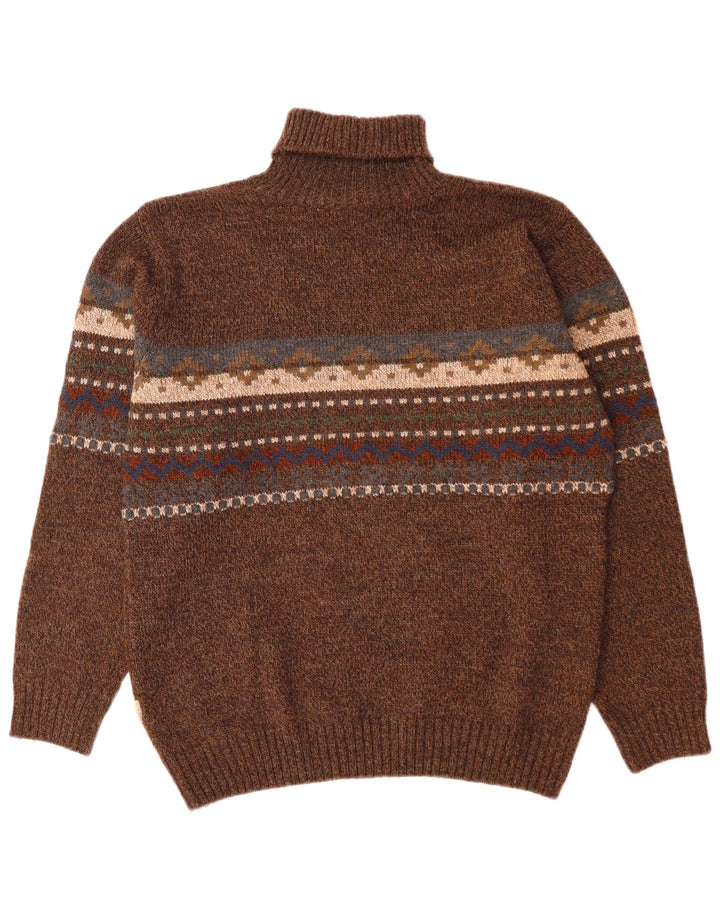 Camel Active Męski sweter z golfem Średni brąz Fair Isle Wool