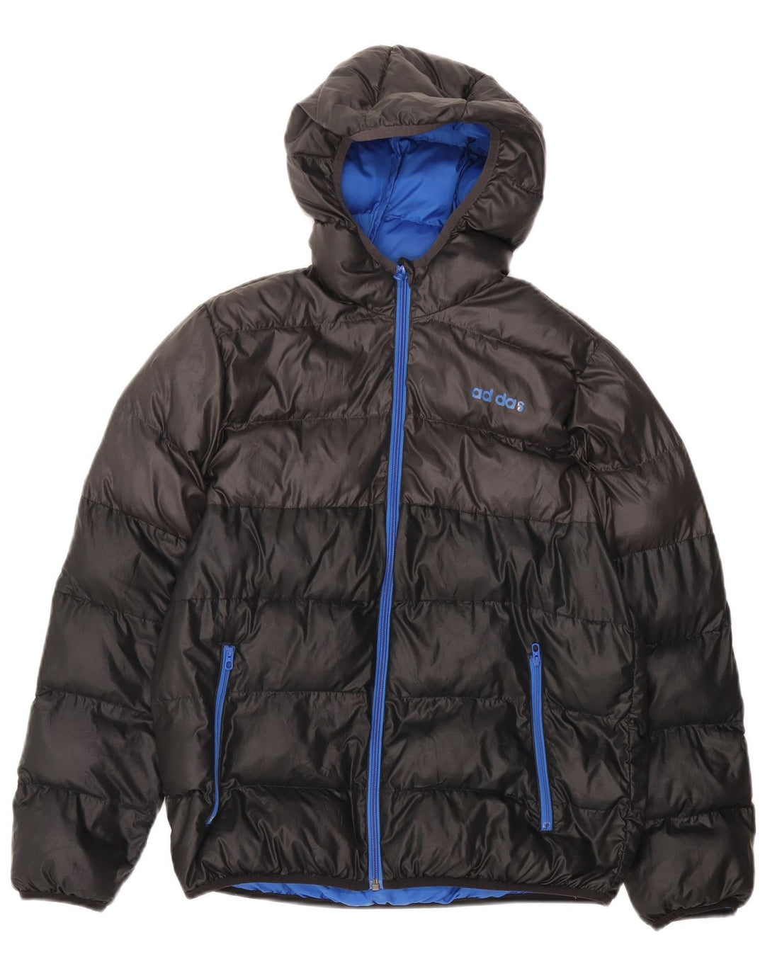 Chłopięca wyściełana kurtka z kapturem ADIDAS 13-14 lat Czarny poliester w bloki kolorów