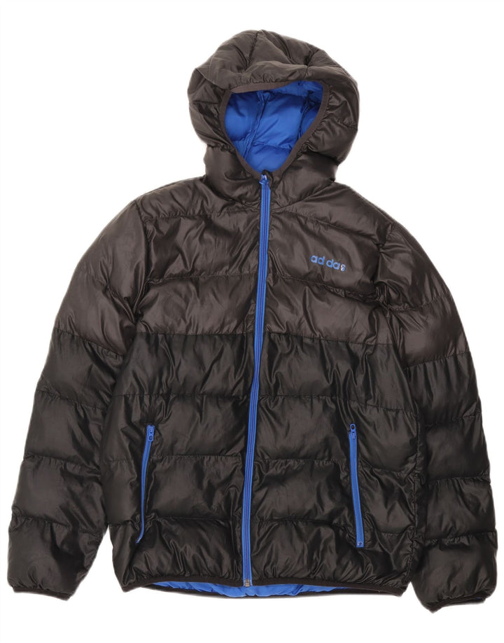 Chłopięca wyściełana kurtka z kapturem ADIDAS 13-14 lat Czarny poliester w bloki kolorów