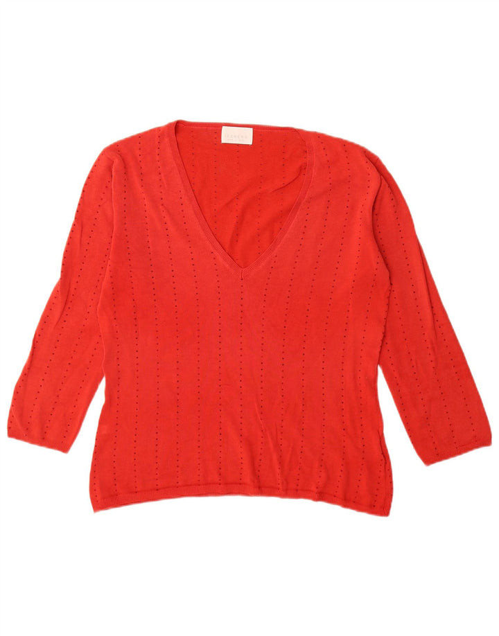Sweter damski Iceberg z rękawem 3/4 i dekoltem w kształcie litery V IT 43, średni czerwony jedwab