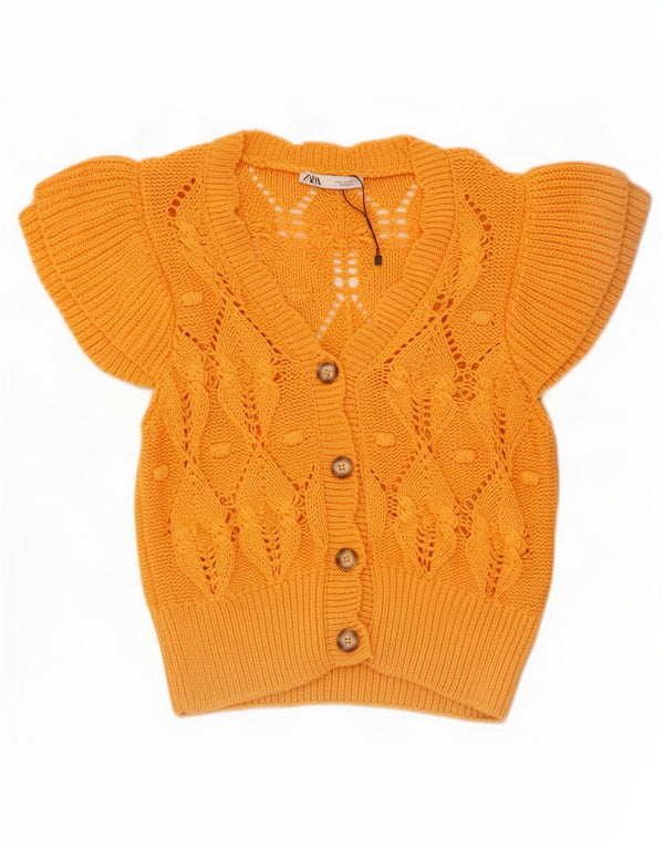 Sweter damski Zara z krótkim rękawem, UK 14, duży, żółty, bawełniany