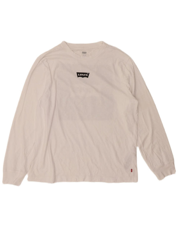 Męski, swobodny, graficzny top LEVI'S z długim rękawem, średniobiały, bawełniany