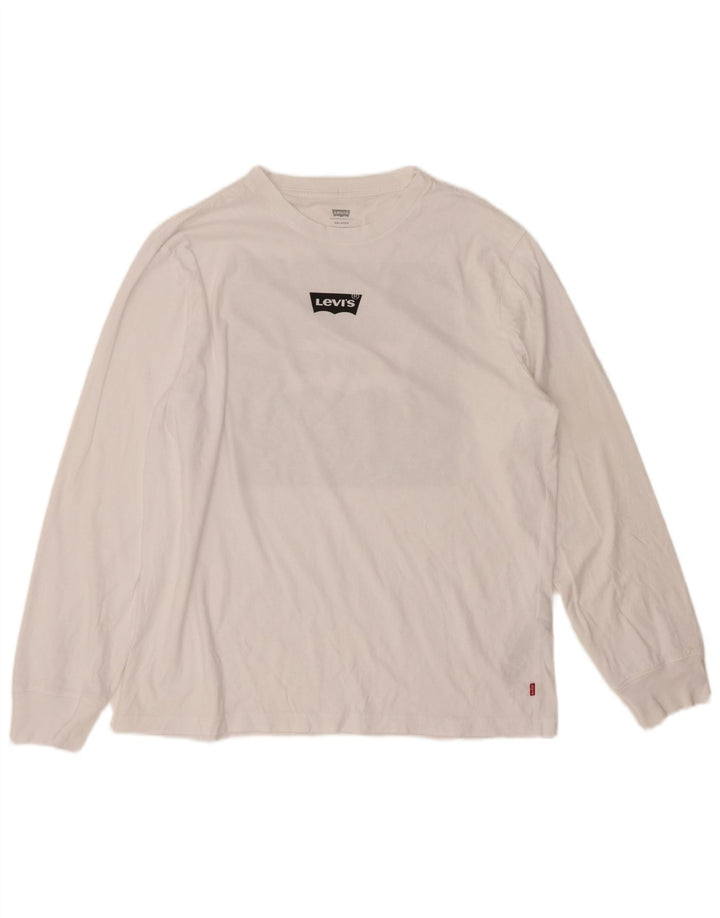 Męski, swobodny, graficzny top LEVI'S z długim rękawem, średniobiały, bawełniany