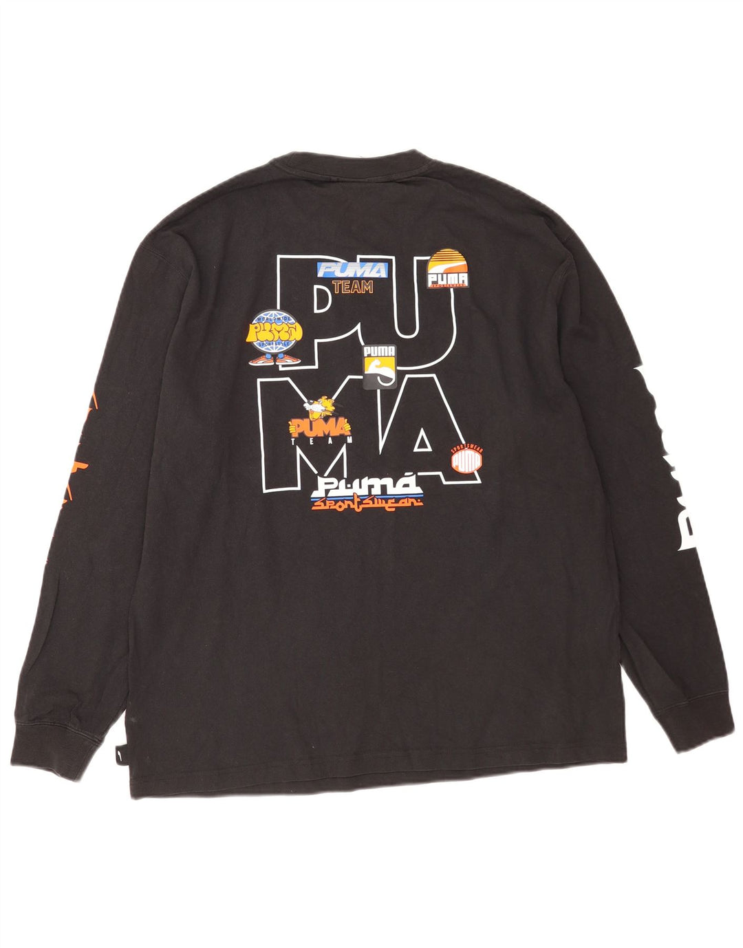 Męski graficzny top Puma z długim rękawem, duży, czarny, bawełniany