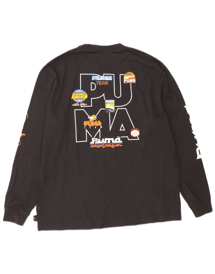 Męski graficzny top Puma z długim rękawem, duży, czarny, bawełniany