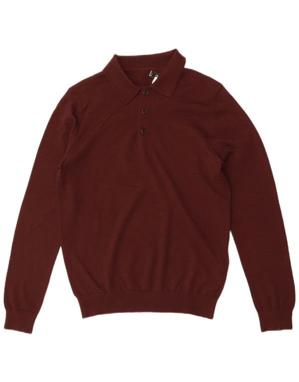Męski sweter polo Reiss, średnio bordowa, wełna merynosowa