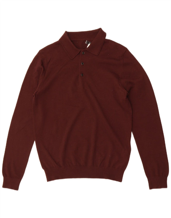 Męski sweter polo Reiss, średnio bordowa, wełna merynosowa