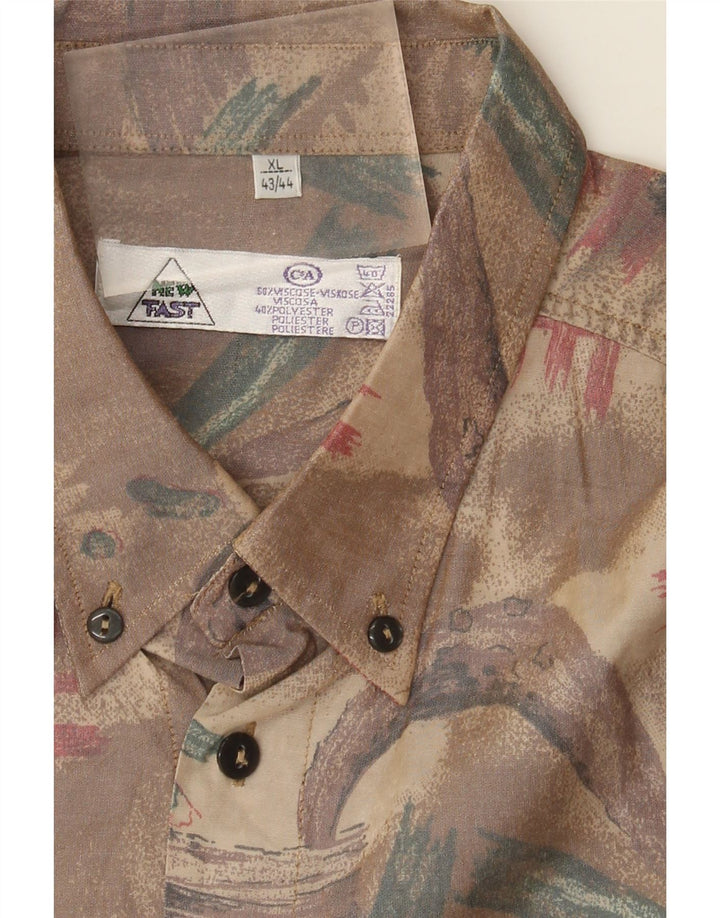 Nowa, szybka męska koszula z krótkim rękawem w abstrakcyjny wzór, rozmiar 43/44 XL, brązowa