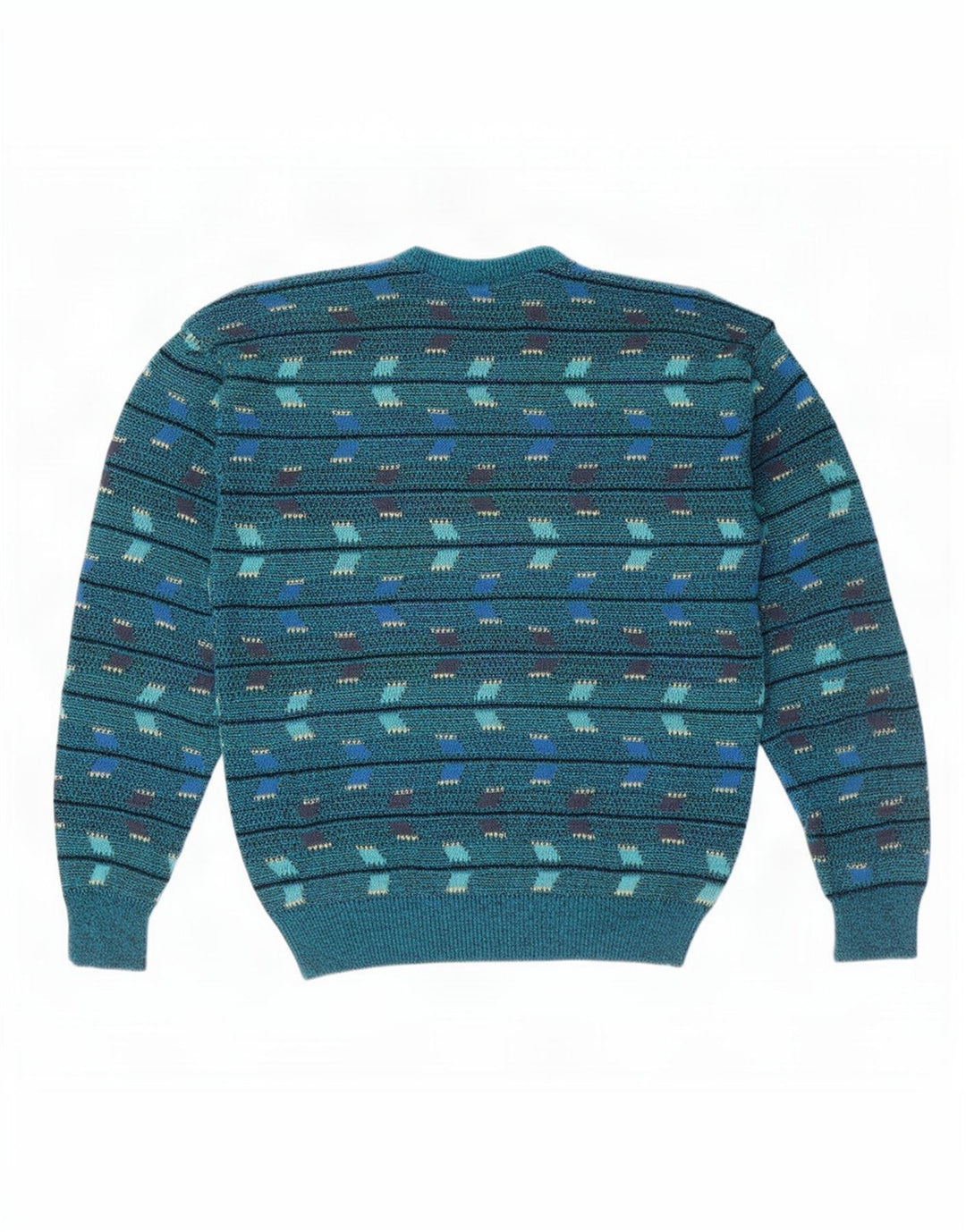 Vintage męski sweter z okrągłym dekoltem, średnioniebieski, geometryczny