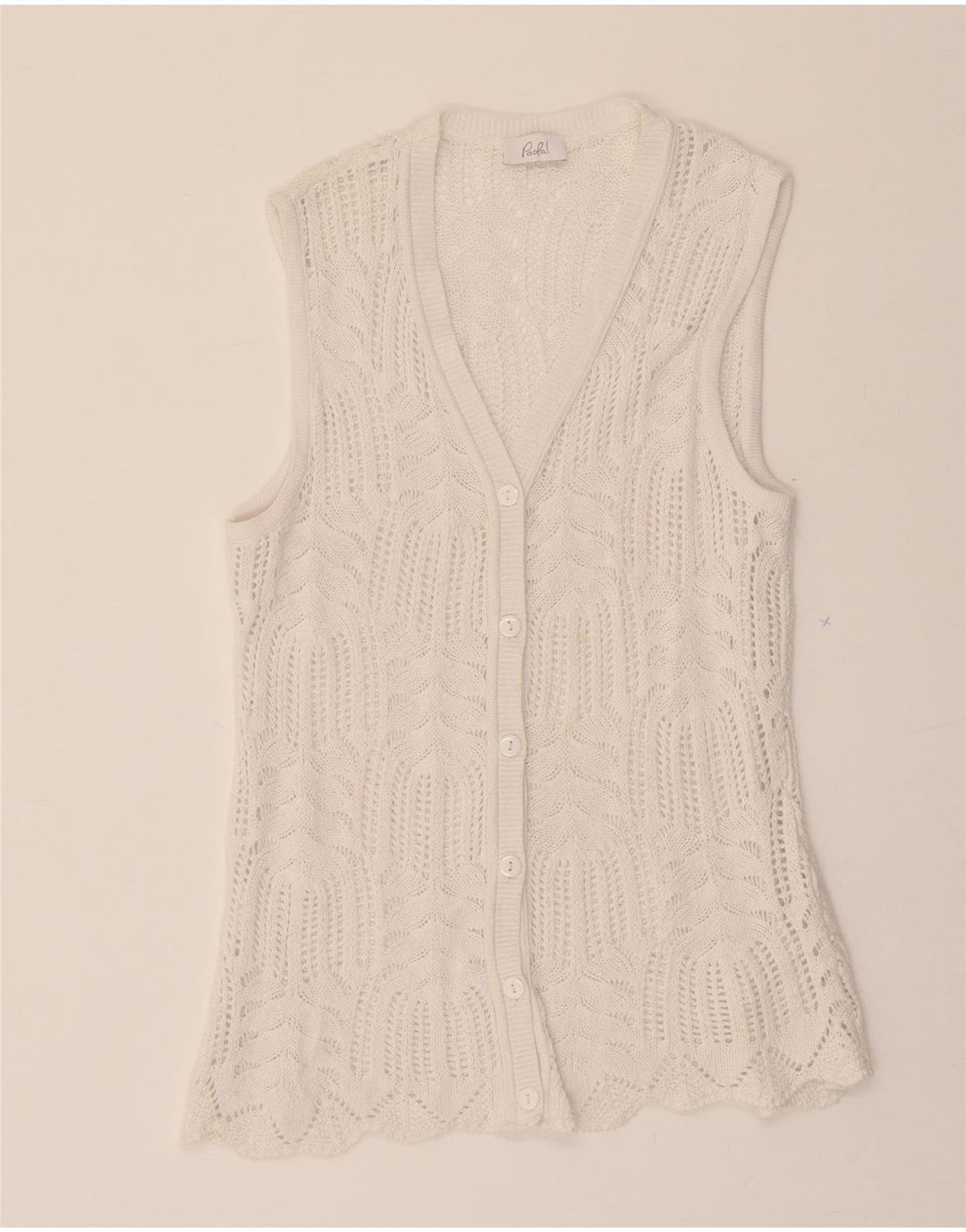 PAOLA Womens Sleeveless Cardigan Sweater UK 14 Medium White Vintage Paola and Second-Hand Paola from Messina Hembry 