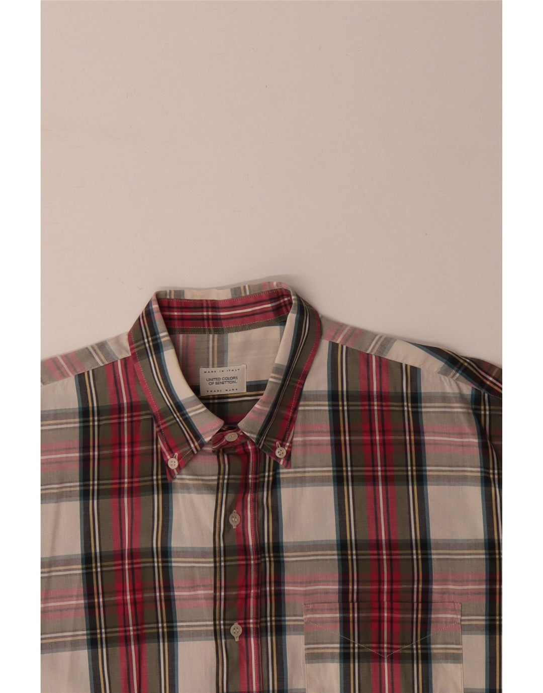 Męska koszula z krótkim rękawem BENETTON w dużą wielobarwną kratę