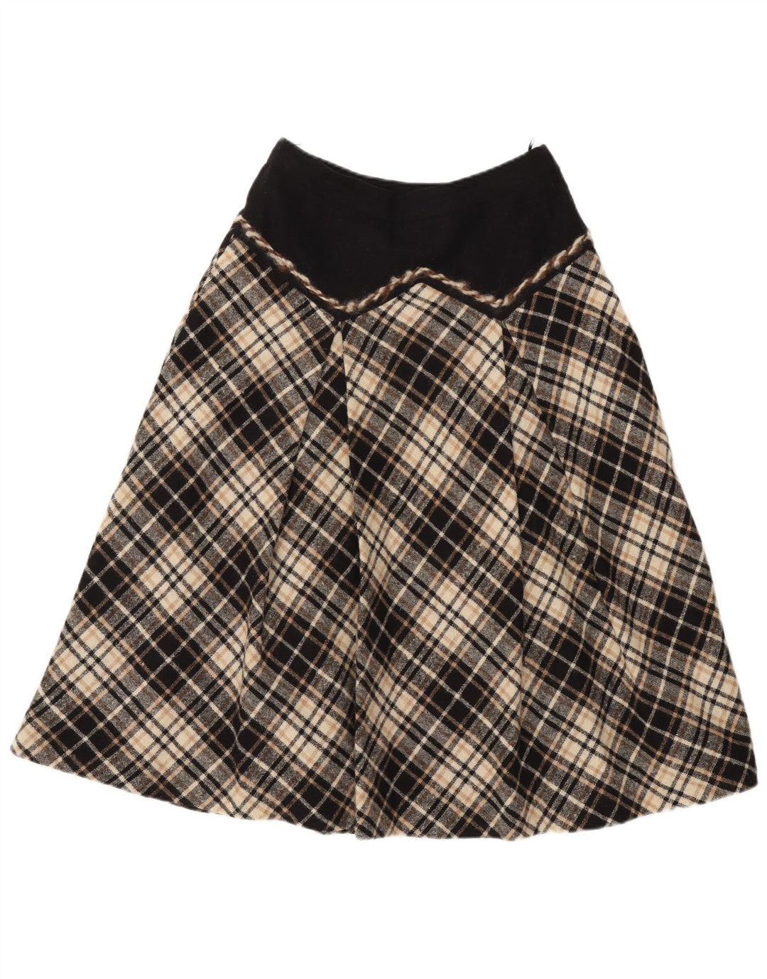 Damska spódnica w kształcie litery A w stylu vintage W28 Średnia czarna wełna w kratę