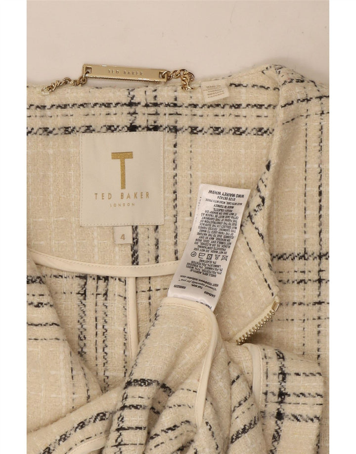 Płaszcz damski Ted Baker, rozmiar 4, duży, akryl w złamaną białą kratę