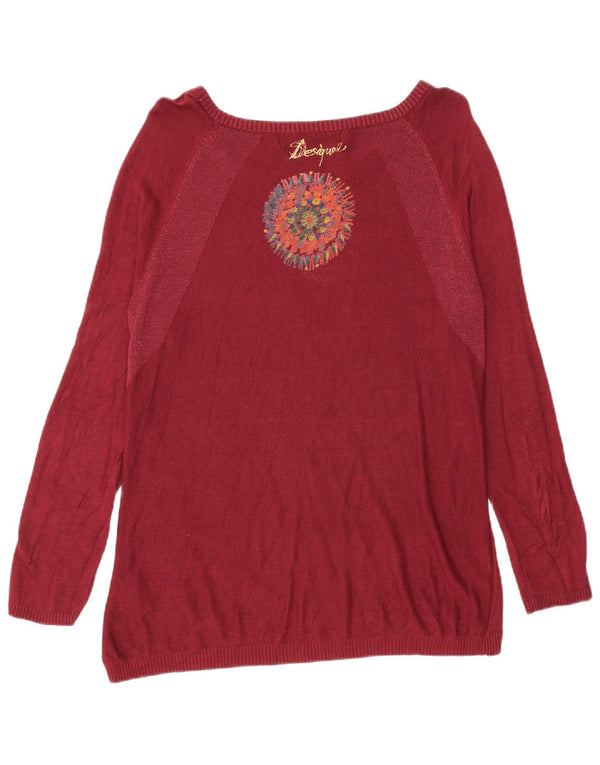 Desigual Womens Boat Neck Jumper Sweater UK 12 Medium Burgundy Floral