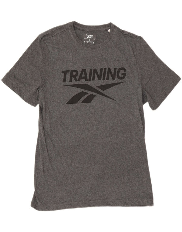 Męski T-shirt Reebok o regularnym kroju z grafiką, duży, szary, nakrapiany poliester