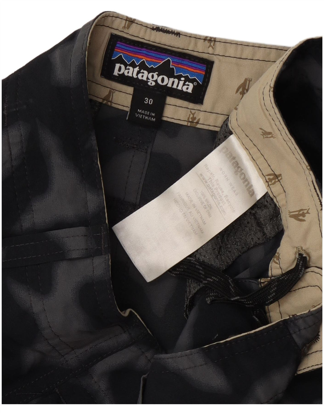 Męskie spodenki bojówki Patagonia W30, średni czarny nylon w kamuflażu