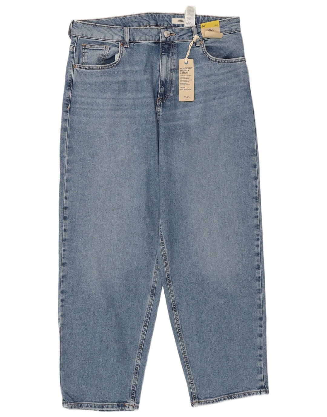MARKS & SPENCER Damskie dżinsy Barrel z wysokim stanem UK 16, duże W34 L28 Niebieskie