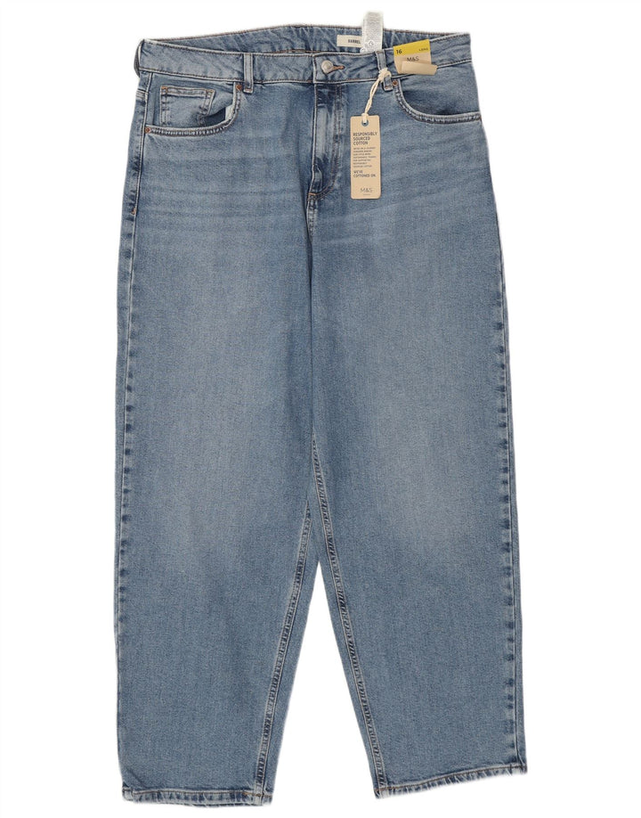 MARKS & SPENCER Damskie dżinsy Barrel z wysokim stanem UK 16, duże W34 L28 Niebieskie