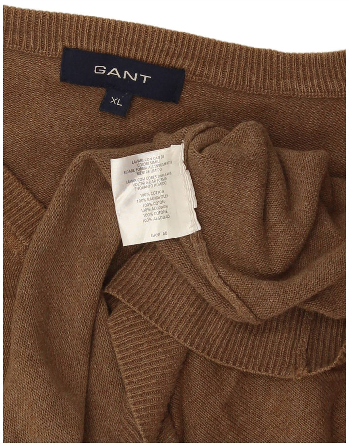 Męski sweter Gant z dekoltem w kształcie litery V, XL, brązowy, bawełniany