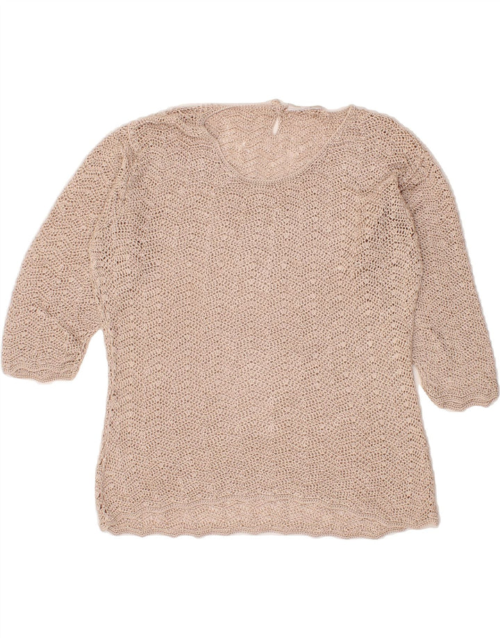 HENNES Womens Knit Top 3/4 Sleeve UK 14 Large Beige Vintage Hennes and Second-Hand Hennes from Messina Hembry 