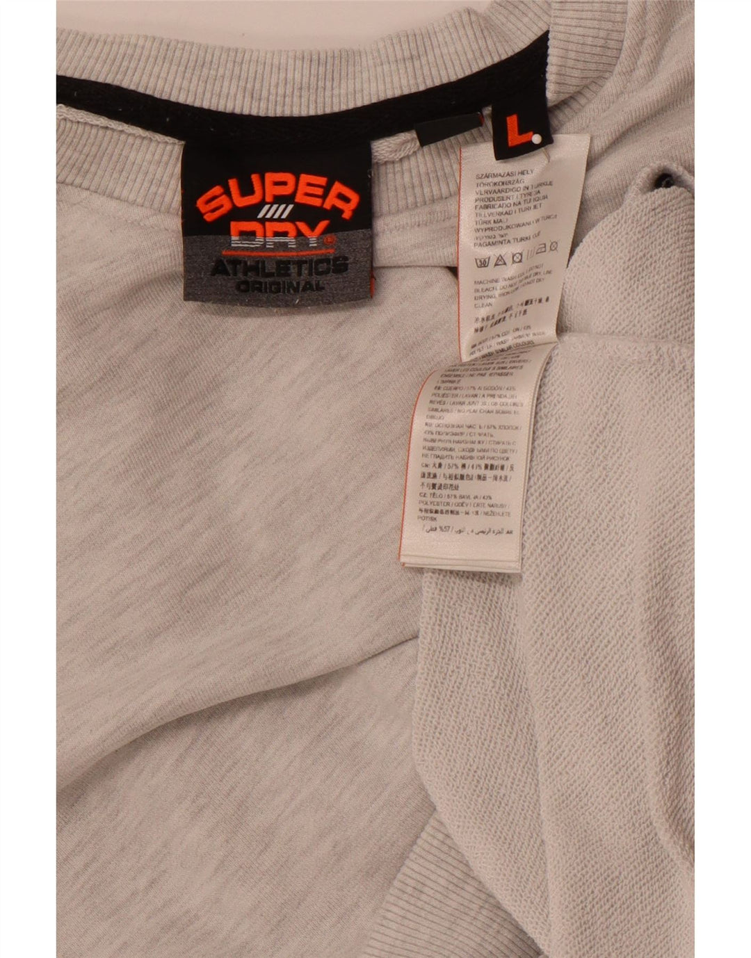 SUPERDRY Męski sweter z grafiką, duży, szary, bawełniany