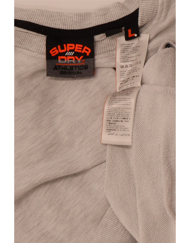 SUPERDRY Męski sweter z grafiką, duży, szary, bawełniany
