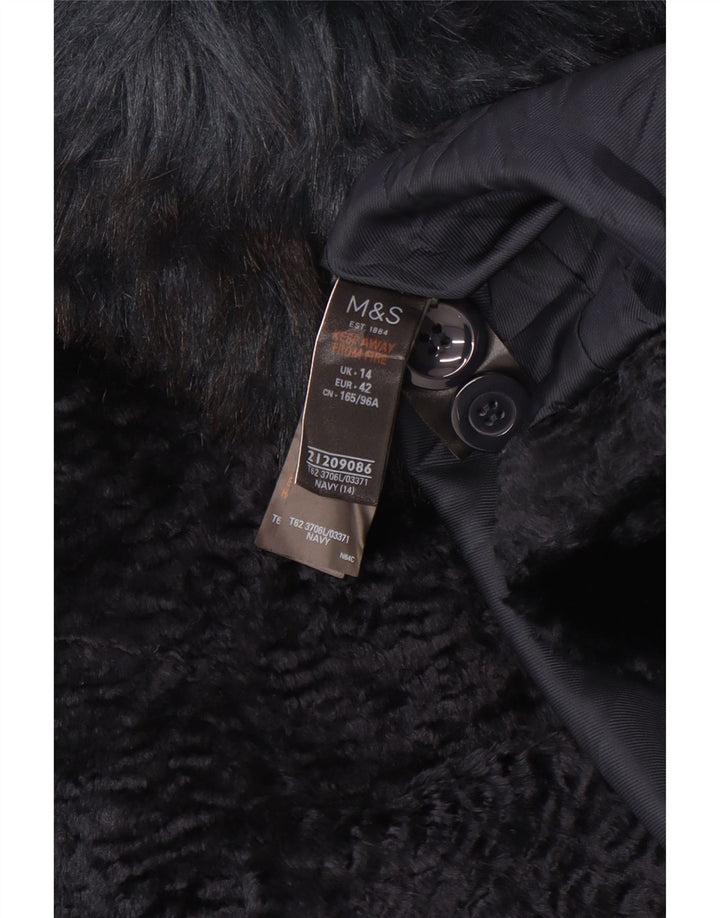 Marks & Spencer Damski płaszcz ze sztucznego futra oversize UK 14, duży, granatowy