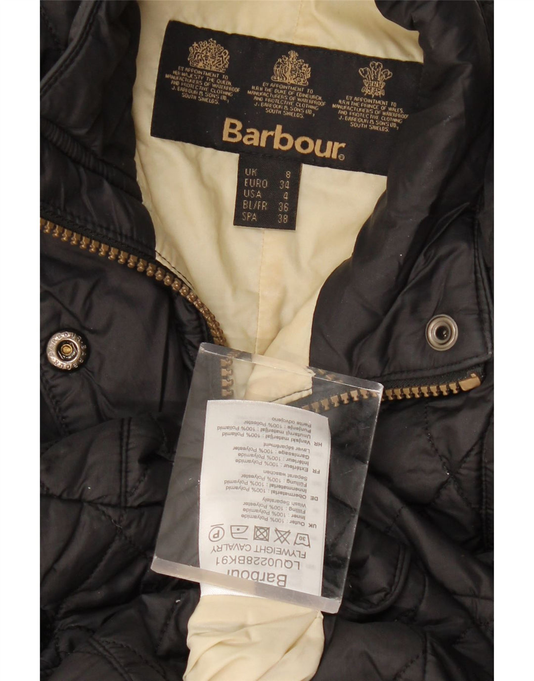 BARBOUR Womens Quilted Jacket UK 8 Small Black Polyamide Vintage Barbour and Second-Hand Barbour from Messina Hembry 