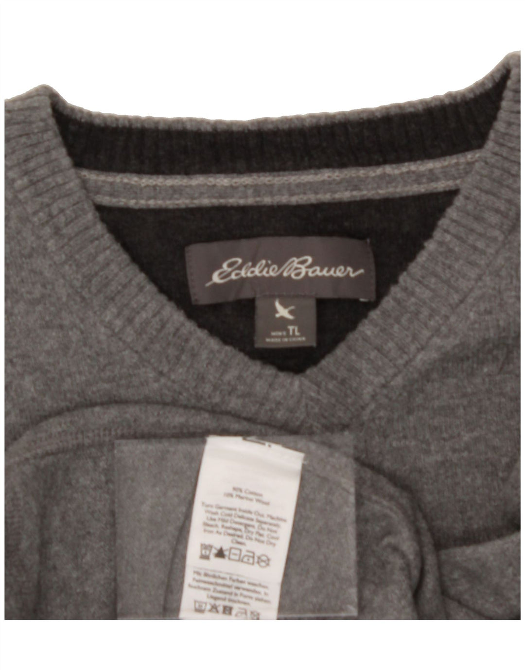 EDDIE BAUER Mens V-Neck Jumper Sweater Large Grey Cotton Vintage Eddie Bauer and Second-Hand Eddie Bauer from Messina Hembry 