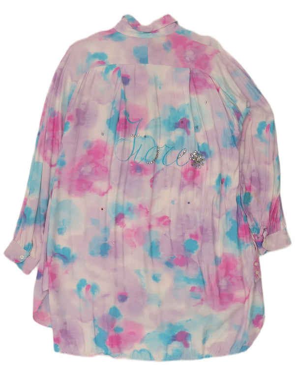 FIORE Womens Longline Shirt Blouse UK 16 Large Pink Tie Dye