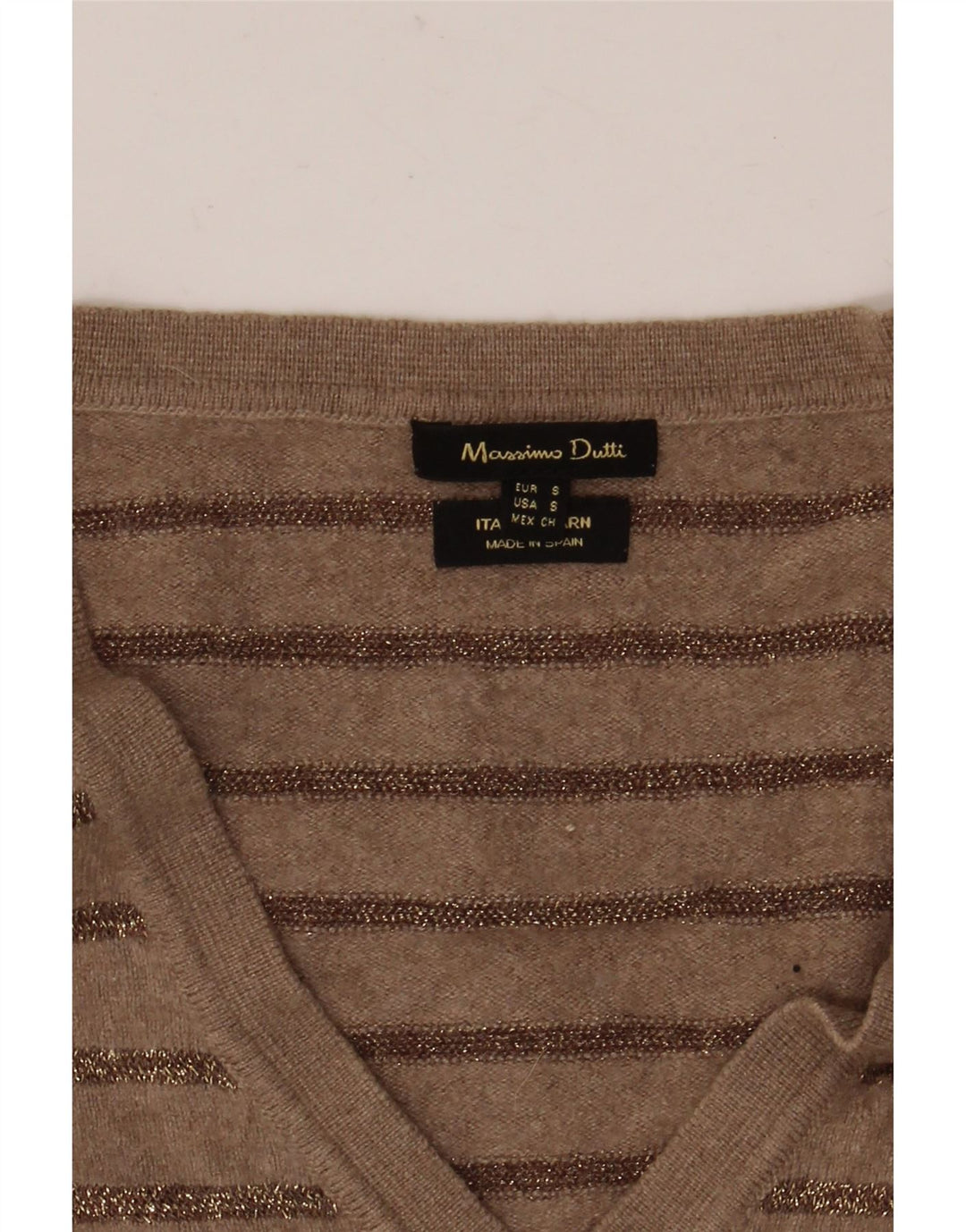 Sweter damski Massimo Dutti z dekoltem w kształcie litery V, UK 10, w małe brązowe paski