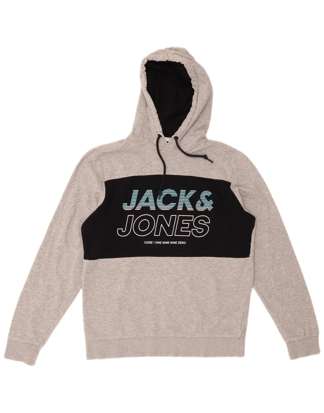 Męski sweter z kapturem Jack & Jones z grafiką, duży, szary, z blokami kolorów