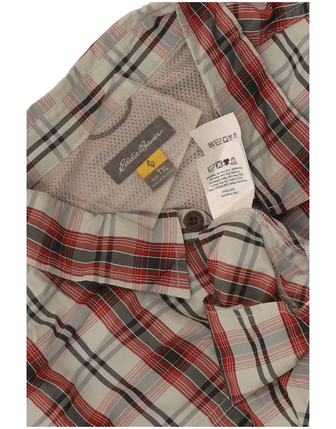 Eddie Bauer Męska koszula z krótkim rękawem XL, poliester w czerwoną kratę