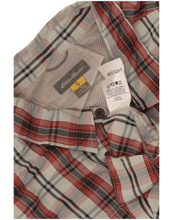 Eddie Bauer Męska koszula z krótkim rękawem XL, poliester w czerwoną kratę