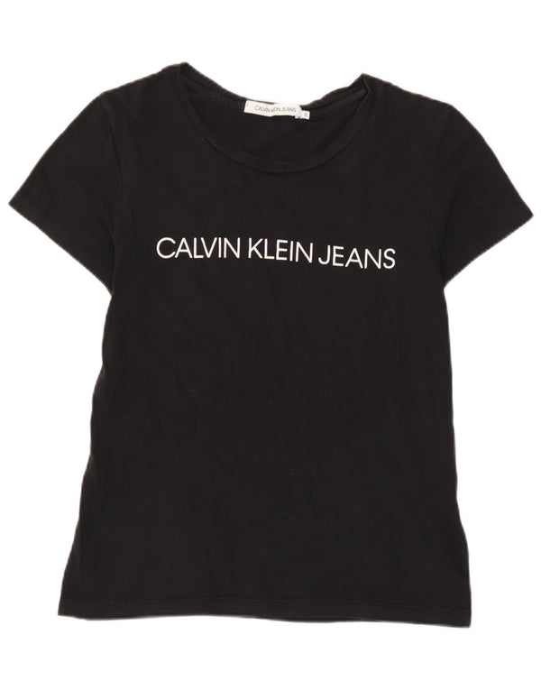 Damska koszulka z grafiką Calvin Klein Jeans Top UK 10, mała, czarna bawełna