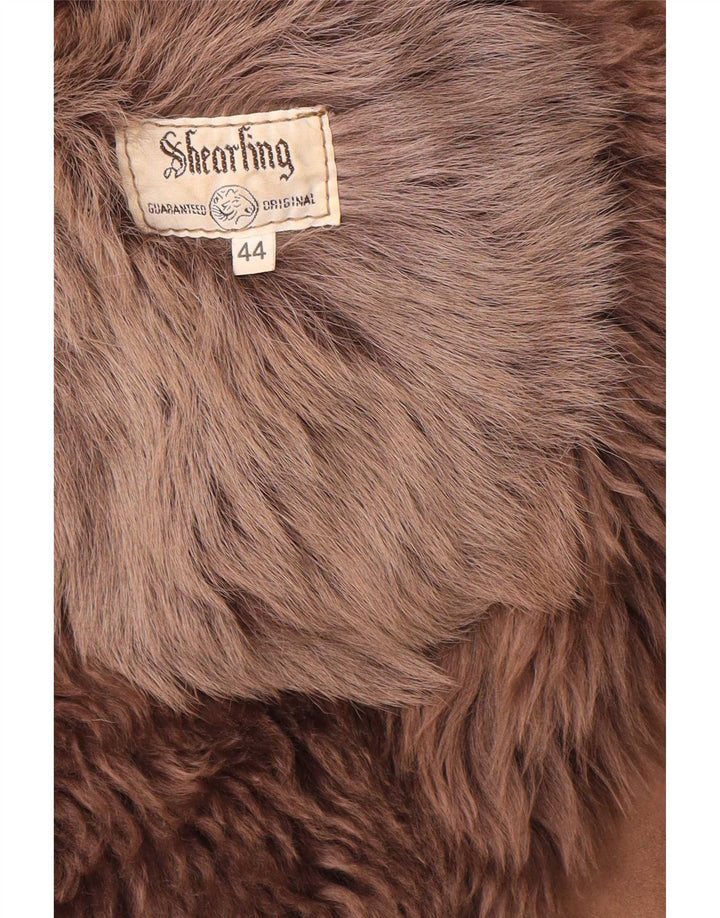 Vintage damski oversize'owy płaszcz z owczej skóry IT 44 średnio brązowa skóra